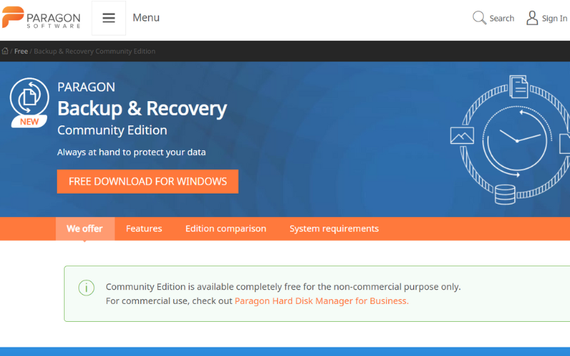 Paragon Backup & Recovery Free